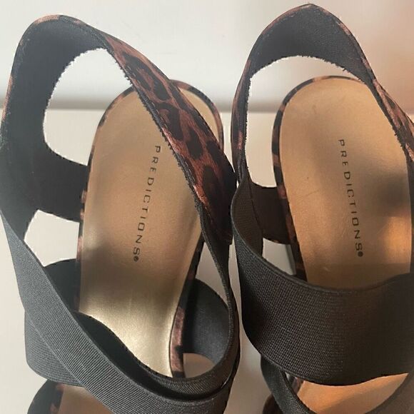 Predictions Wedge Sandal Leopard Print Stretchy Strap Black Size 7 Wide Fit NEW - Picture 3 of 9